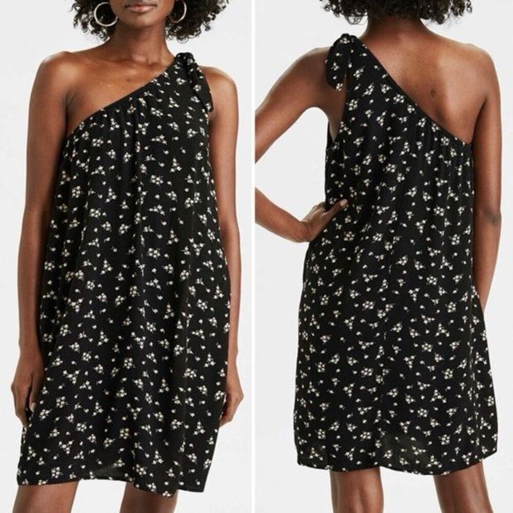 American Eagle One Shoulder Bow Floral Shift Dress Size XS